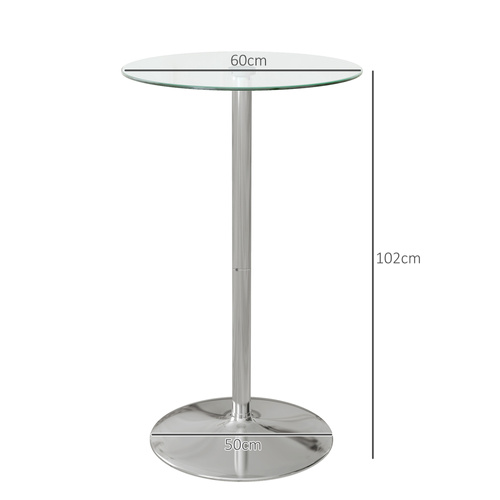 HOMCOM High Top Bar Table, Round Kitchen Table with Tempered Glass Top and Steel Base, Bistro Table for 2 People, Clear