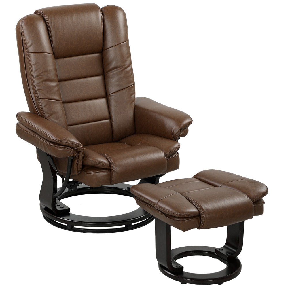HOMCOM Faux Leather 135° Reclining Chair and Footstool - Brown