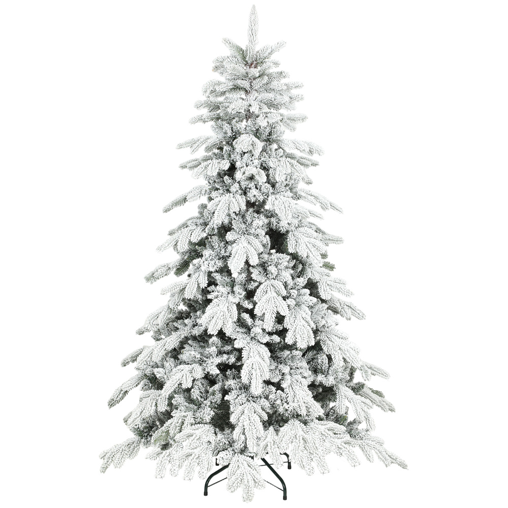 HOMCOM 6ft Super Flocked Christmas Tree - Green/White