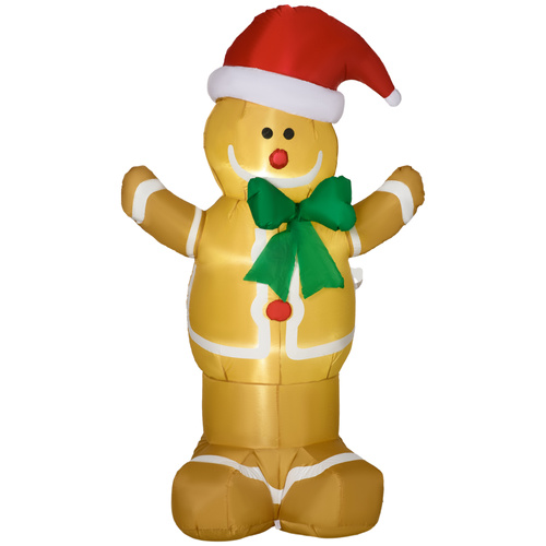 HOMCOM 6ft Christmas Inflatable Gingerbread Man & Santa Hat Safe Outdoor Decoration w/ Accessories