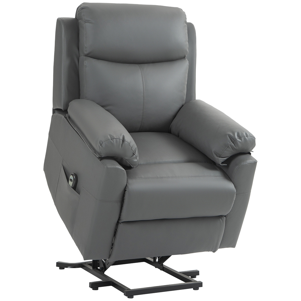 HOMCOM Faux Leather 70° Electric Riser Recliner Chair, Charcoal Grey