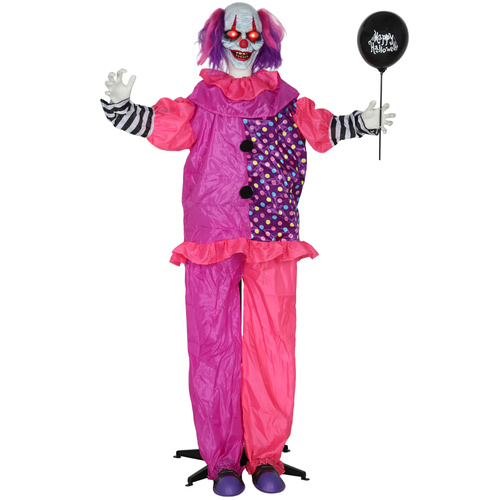 Outsunny 5′7″ Scary Animated Clown Decoration - Pink/Purple