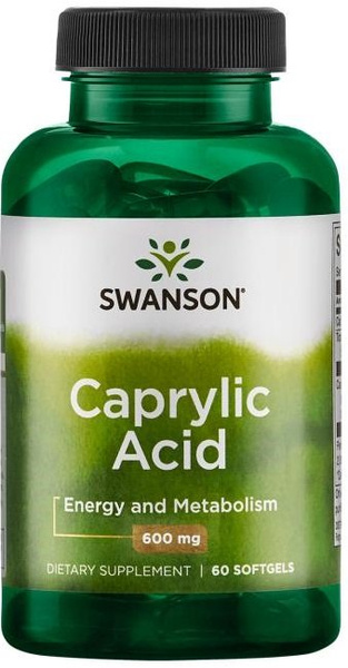 Swanson Caprylic Acid 600mg Kwas Kaprylowy Wspomaga Równowagę Mikroflory Jelitowej 60 Kapsułek