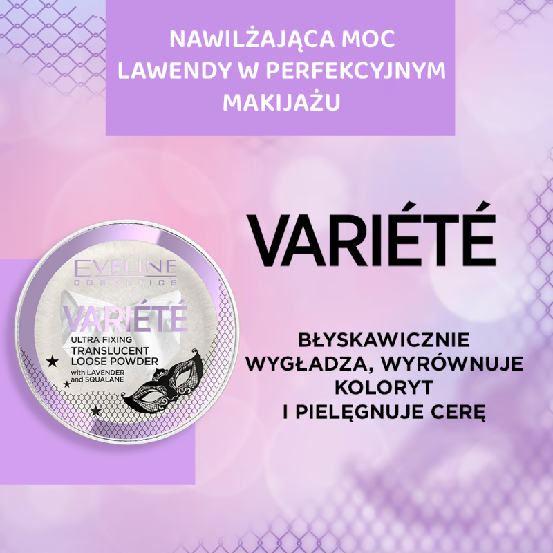 Eveline Variete Ultra Fixing Transparent Loose Face Powder with a Matte Finish Lavender Squalane 5g