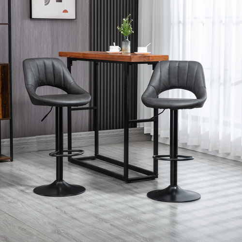 HOMCOM Bar Stools Set of 2, PU Leather Swivel Barstools with Backrest and Footrest for Kitchen, Counter, Breakfast Bar, Grey