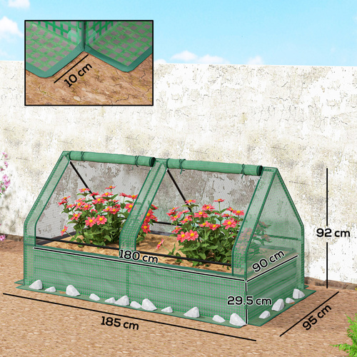 Outsunny Metal Planter Box with Cover, Raised Garden Bed with Greenhouse, for Herbs and Vegetables, Green and Dark Grey