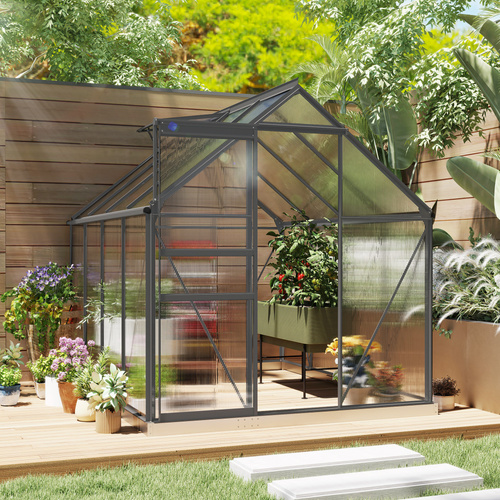 Outsunny 190 x 253 cm Walk-In Polycarbonate Greenhouse - Dark Grey