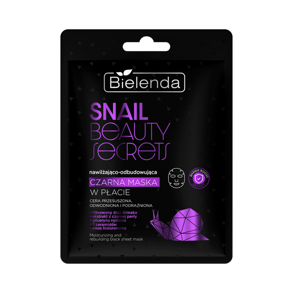 Bielenda Snail Beauty Secret Moisturizing - Regenerating Black Sheet Mask with Filtered Snail Slime for Dry Dehydrated and Irritated Skin 1 Piece