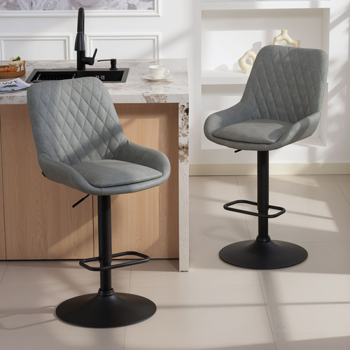 HOMCOM Set of Two Faux Leather Retro Bar Stools - Light Grey