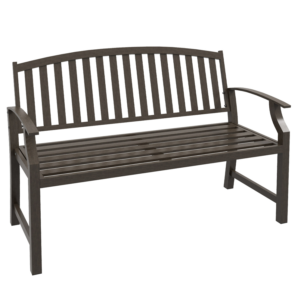 Outsunny Two-Seater Simple Metal Bench - Brown