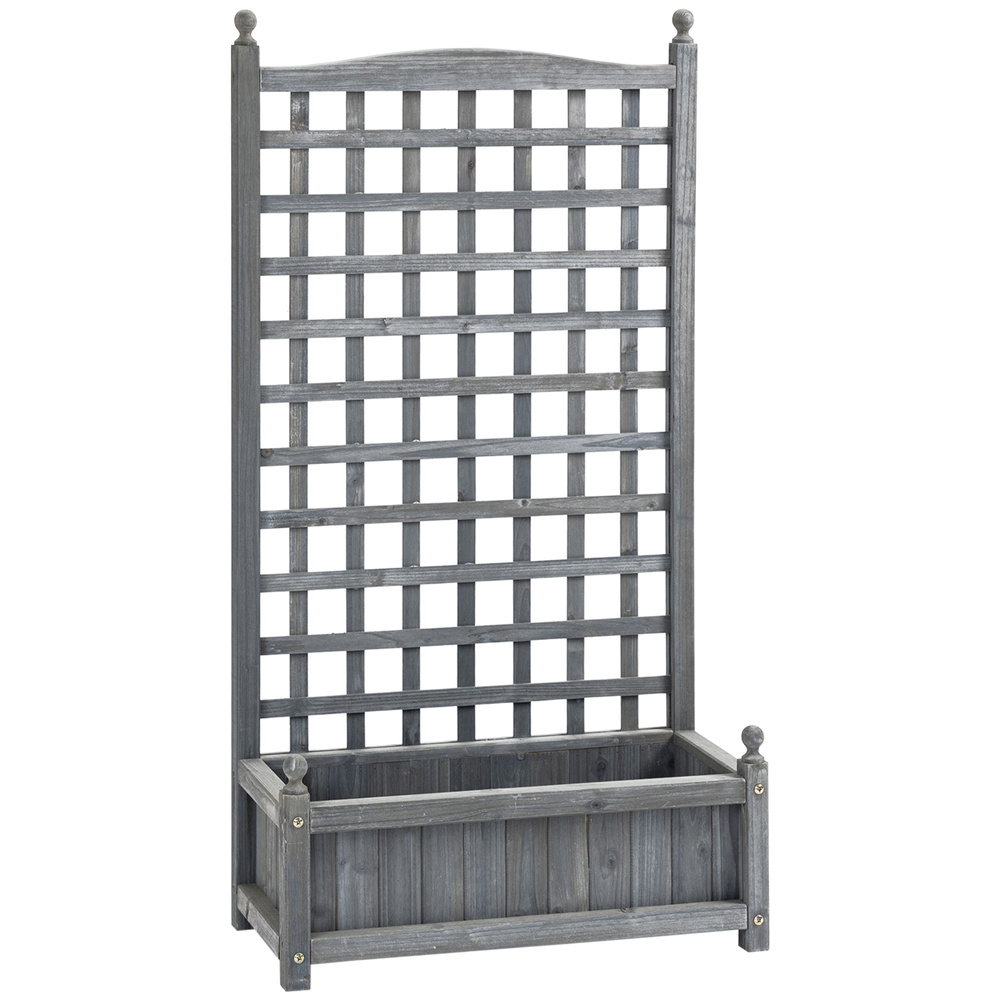 Outsunny Garden Planters with Trellis for Climbing Vines, Wood Raised Beds for Garden, Flower Pot, Indoor Outdoor, Grey