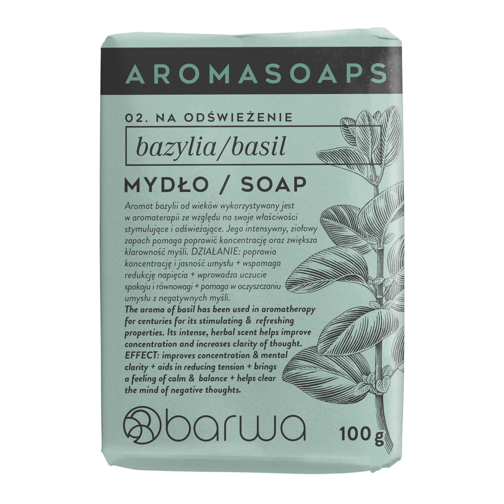 Barwa Aroma Soaps Na Odświeżenie Mydło w Kostce Bazylia do Codziennego Stosowania 100g