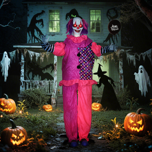Outsunny 5′7″ Scary Animated Clown Decoration - Pink/Purple