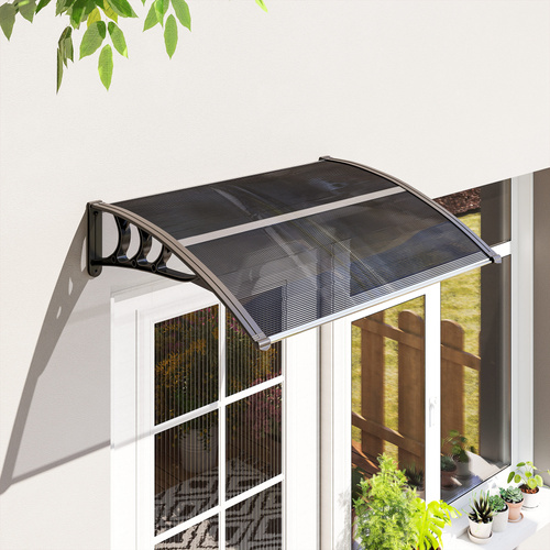 Outsunny Front Door Canopy Outdoor Awning Aluminium Rigid Plastic Polycarbonate Rain Shelter UV Water Rain Resistant 100 x 75cm Black