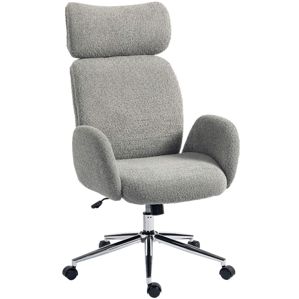 HOMCOM Office Chair with Adjustable Headrest, Spring Pack, Curved Line, Boucle Fabric - Charcoal Grey