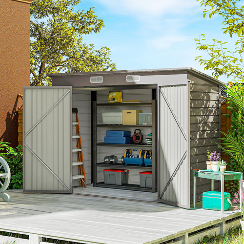 Outsunny 3.7 x 7.9ft Galvanised Steel Shed, with Latched Door and Padlock - Light Grey