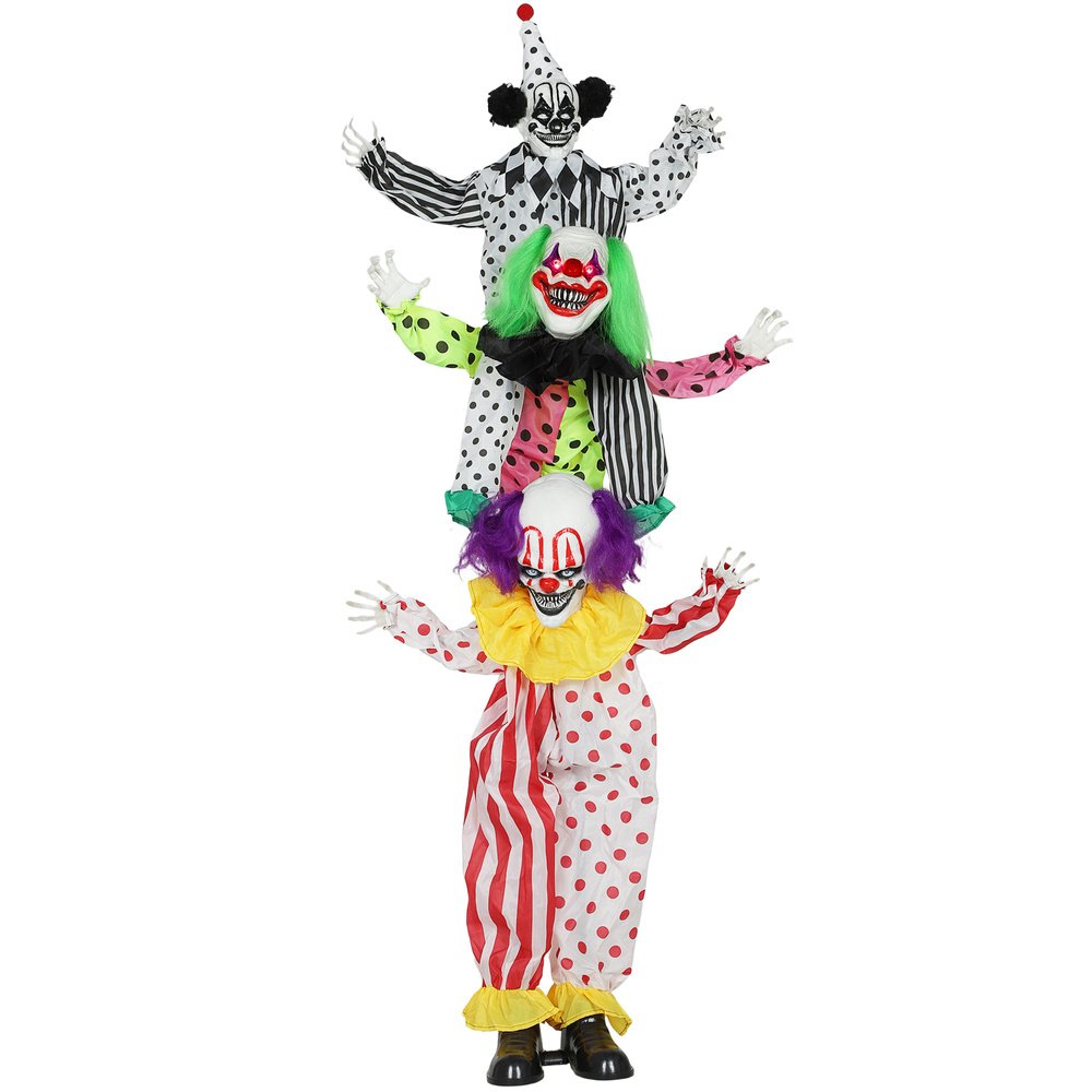 Outsunny Life Size Stackable Halloween Animated Clown with Red Light Up Eyes, Sound Activated Scary Halloween Decorations, Battery Operated, Indoor Party Props