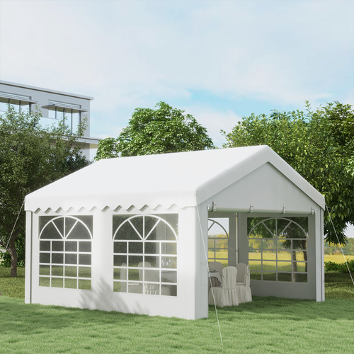 Outsunny 4m x 4m Marquee Party Tent, Heavy Duty Wedding Canopy with Sidewalls, Doors, Windows, Galvanised Garden Gazebo for Parties Events, White