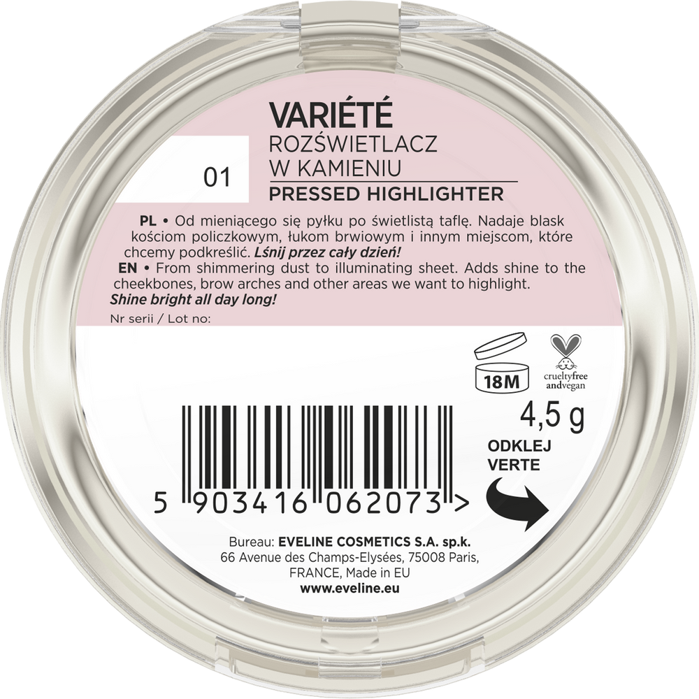 Eveline Variete Extreme Shine Effect Rozświetlacz Prasowany No 01 5g