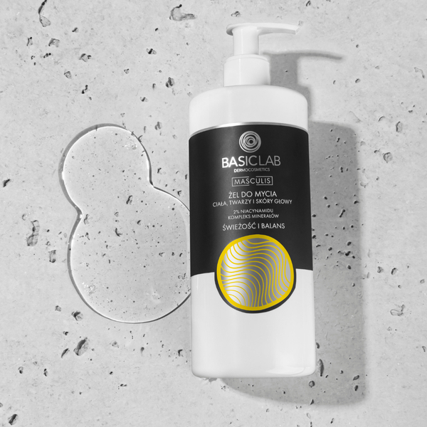 BasicLab Masculis Daily Cleansing Gel with 2% Niacinamide - Freshness & Shine for Men, 500ml