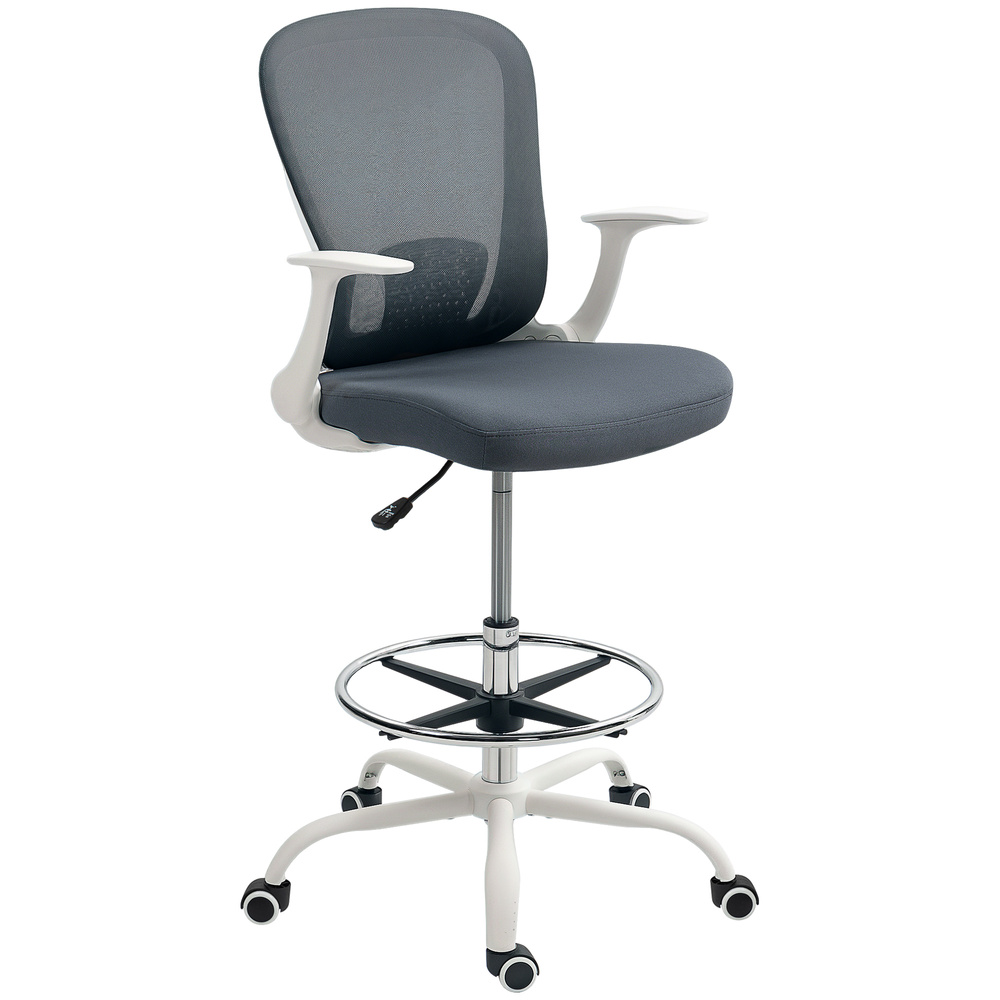 HOMCOM 99-119 cm Draughtsman Chair, with Adjustable Footrest - Grey