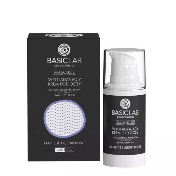 BasicLab Masculis Revitalizing Eye Cream for Men 5% Peptide Complex, 2% Caffeine, Carnosine 2.0 Anti-Aging & Firming Formula 15ml