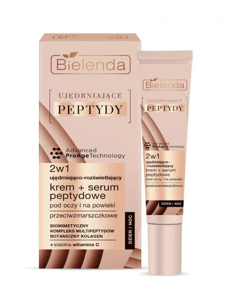 Bielenda Ujędrniające Peptydy 2w1 Ujędrniająco-Rozświetlający Przeciwzmarszczkowy Krem + Serum Peptydowe pod Oczy i na Powieki na Dzień i na Noc 15ml