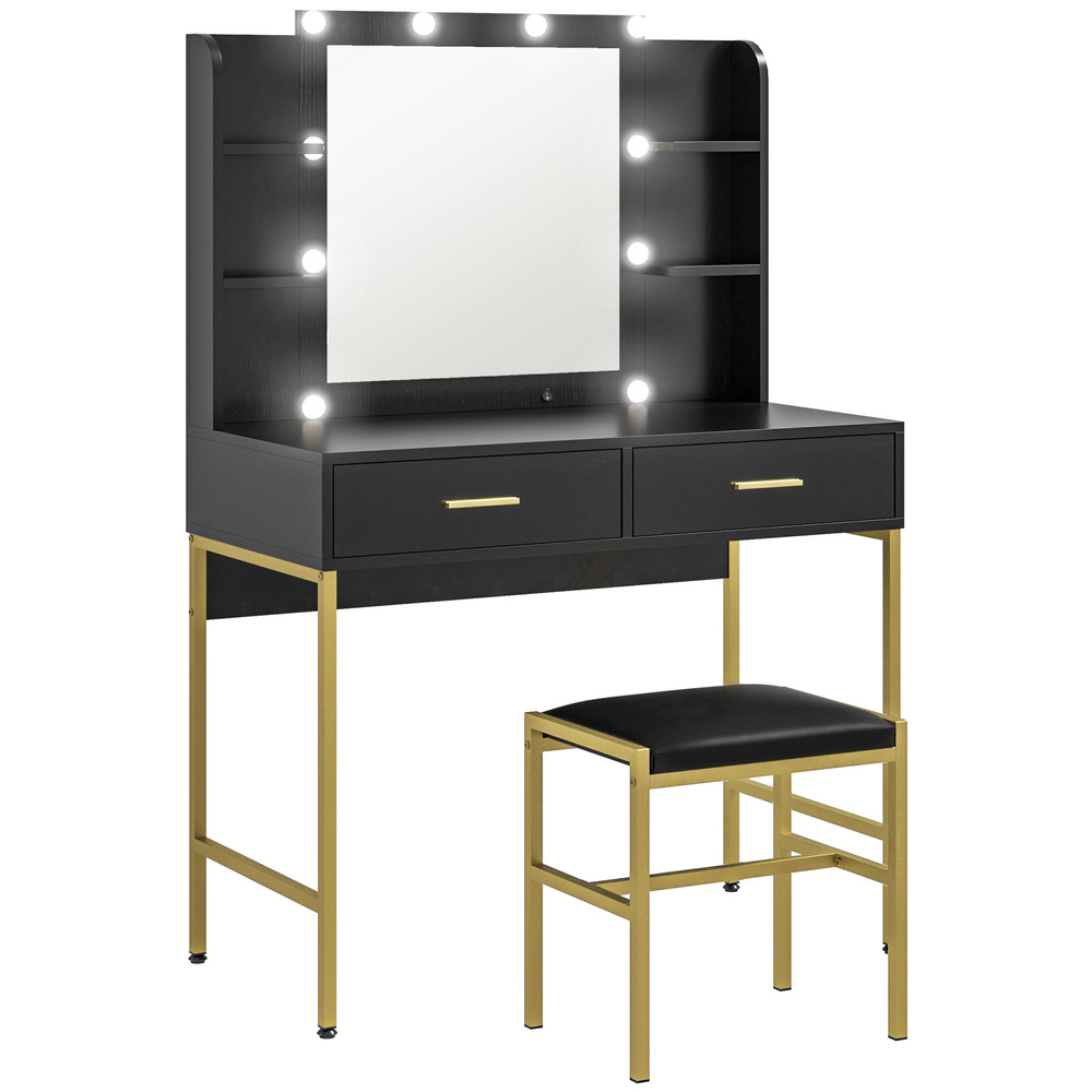 HOMCOM Dressing Table Set, with Storage and Stool - Black