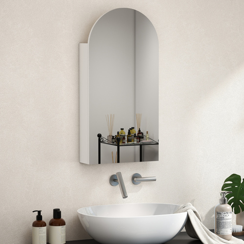 HOMCOM Arched Bathroom Mirror Cabinet with Adjustable Glass Shelves - White