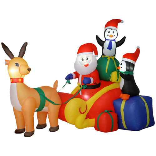 Outsunny 6ft Inflatable Santa Sleigh Decoration, with Accessories