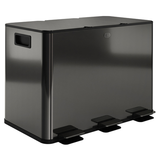 HOMCOM 3 x 15L Pedal Bin, Steel Triple Kitchen Bin with Soft Close Lid, Removable Inner Buckets, Fingerprint-Proof, Black