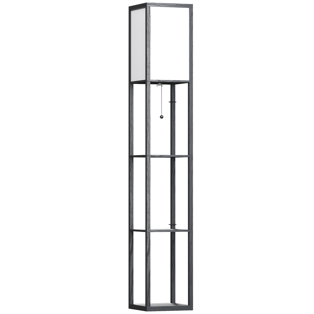 HOMCOM Floor Lamp with Shelves and Top Light, Modern Corner Standing Lamp with TC Fabric Lampshade for Living Room, Bedroom, Bulb not Included, Black