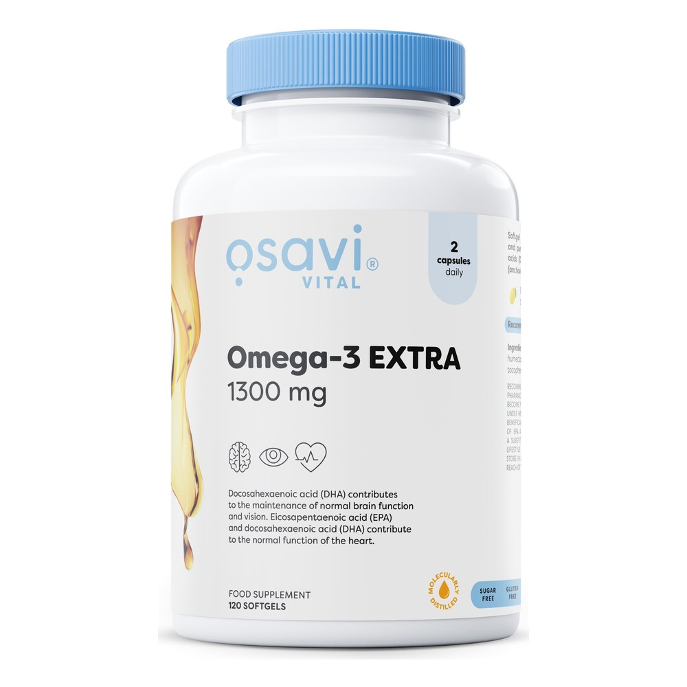 Osavi Omega-3 Extra 1300 mg Molecularly Distilled Fish Oil with Lemon Flavour For Heart and Brain Health 120 Softgels