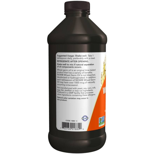 Now Foods Wheat Germ Oil Liquid Olej z Kiełków Pszenicy Wspiera Układ Nerwowy Łagodzi Stres 473ml