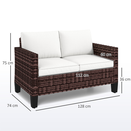 Outsunny Two-Seater Rattan Outdoor Sofa - Brown