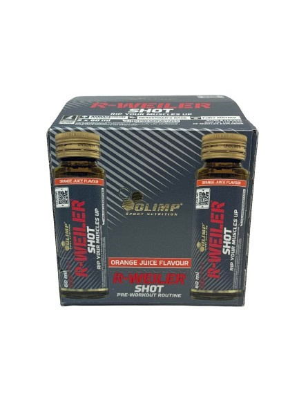 Olimp Nutrition R-Weiler Shot Przedtreningówka w Płynie na Energię i Koncentrację Smak Pomarańczowy 9 x 60 ml