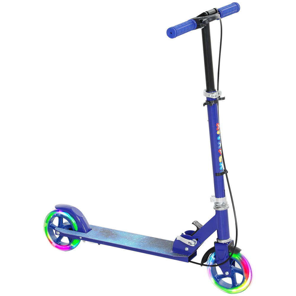 AIYAPLAY Scooter for Kids Aged 3-8 Years, with Adjustable Handle, Two Light Up Wheels, Handbrake, Rear Brake, Blue