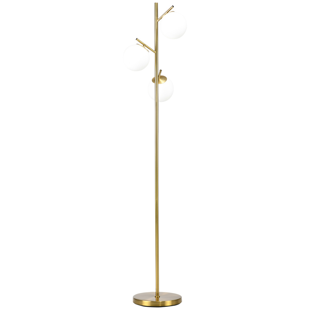 HOMCOM 3-Light Tree Floor Lamps for Living Room, Modern Standing Lamp for Bedroom with Globe Lampshade, 3000K/4000K/6000K Colour Temperatures, Steel Base, Gold Tone