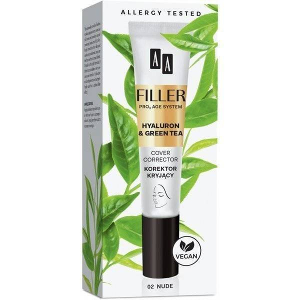 AA Filler Pro3 Age System Hyaluron Zielona Herbata Wegański Korektor Kryjacy 02 Nude 10ml