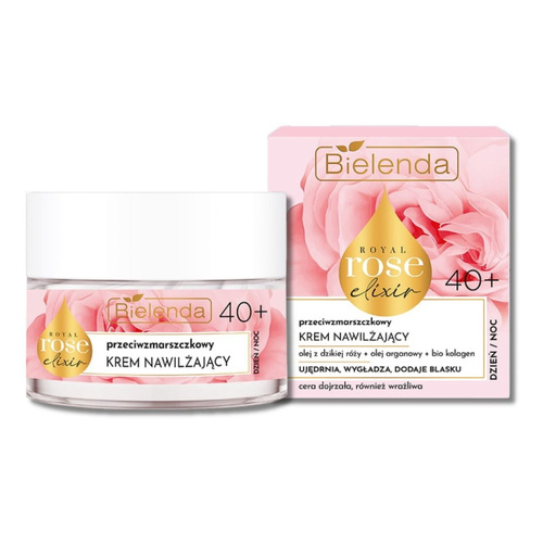 Bielenda Royal Rose Elixir Przeciwzmarszczkowy Krem Nawilżający do Twarzy dla Skóry Dojrzałej i Wrażliwej na Dzień i na Noc 40+ 50ml