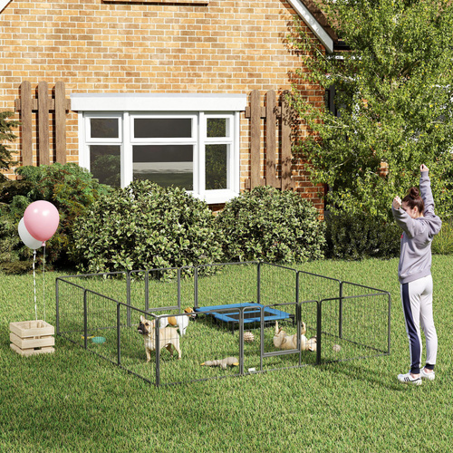 PawHut 12 Panels Heavy Duty Puppy Playpen, for Small Dogs, Indoor and Outdoor Use - Silver