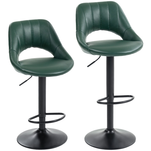HOMCOM Set of Two Faux Leather Bar Stools - Dark Green