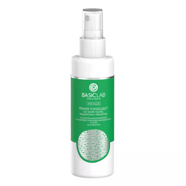 BasicLab Micellis Toning Primer 3% Glycosaminoglycans & 2% Noni Stem Cell Complex  Best Vegan Skincare Base for Oily, Acne-Prone Skin - 150ml