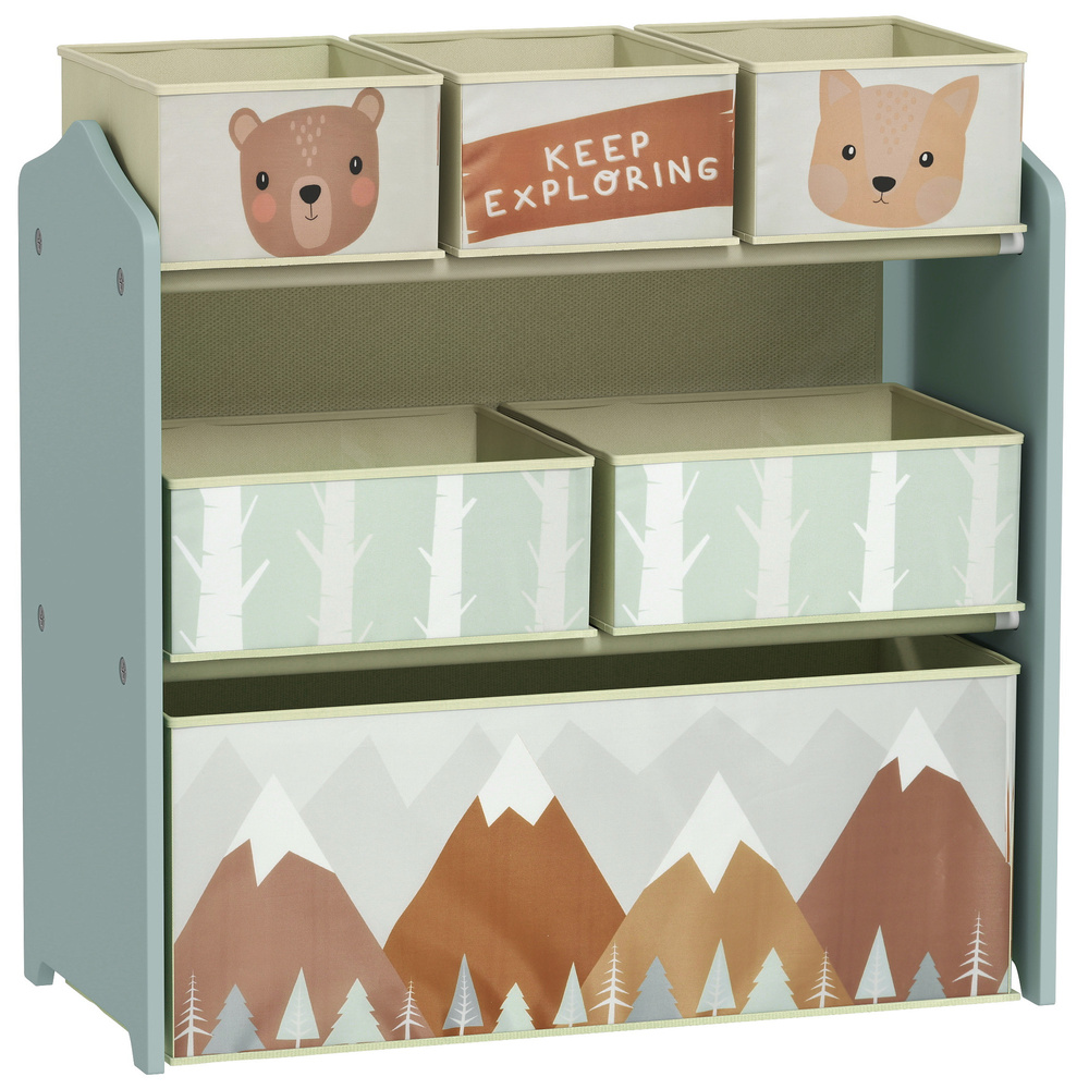 ZONEKIZ Kids Storage Unit, Toy Storage Organiser, with Six Fabric Bins, for Bedrooms, Playrooms, Nurseries - Green