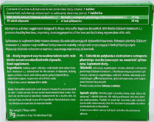 Polski Lek S.A. Sylimarin dla Zdrowia Wątroby 30 Tabletek