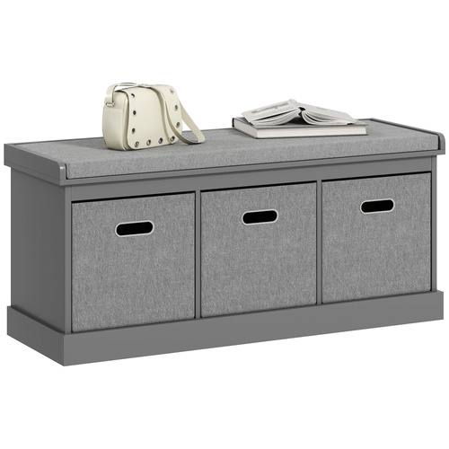 HOMCOM Three-Drawer Shoe Storage Bench, with Padded Top Seat - Grey