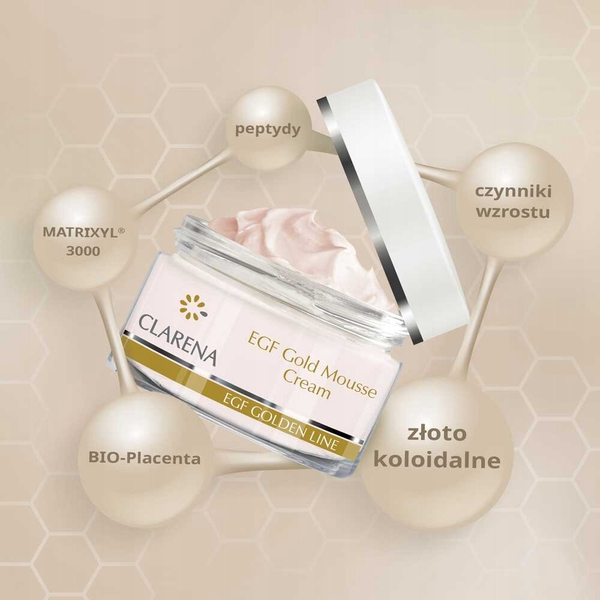 Clarena EGF Golden Line Luksusowy Krem Przeciwzmarszczkowy w Musie z Cząstkami Złota - 50 ml