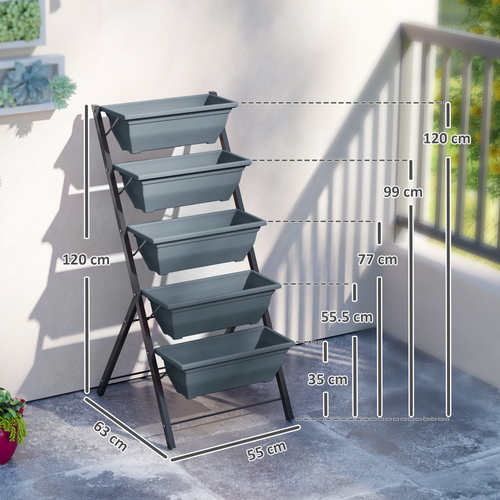 Outsunny 5-Tier Raised Garden Bed, Vertical Ladder Plant Stand with 5 Removable Boxes, Drainage Holes and Plugs, Indoor Outdoor Elevated Flower Herb Growing Box for Garden Patio Balcony, Grey