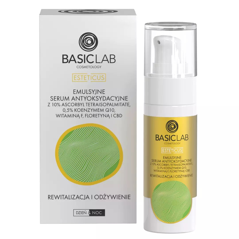BasicLab Cosmetology Serum z Witaminą C Antyoksydacyjne - Najlepsze Serum na Suchą i Mieszaną Skórę, 30 ml