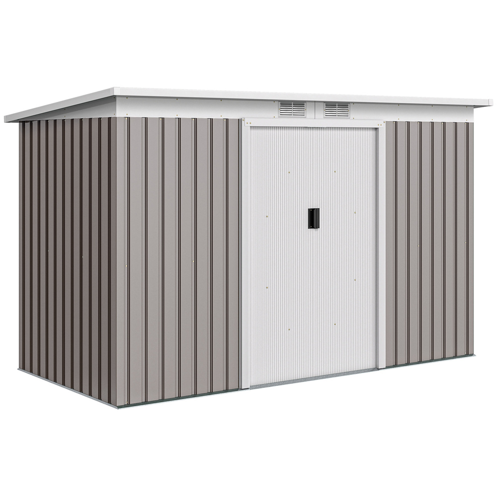 Outsunny Corrugated Garden Metal Storage Shed Outdoor Equipment Tool Box with Kit Ventilation Doors 9x 4FT Light Grey